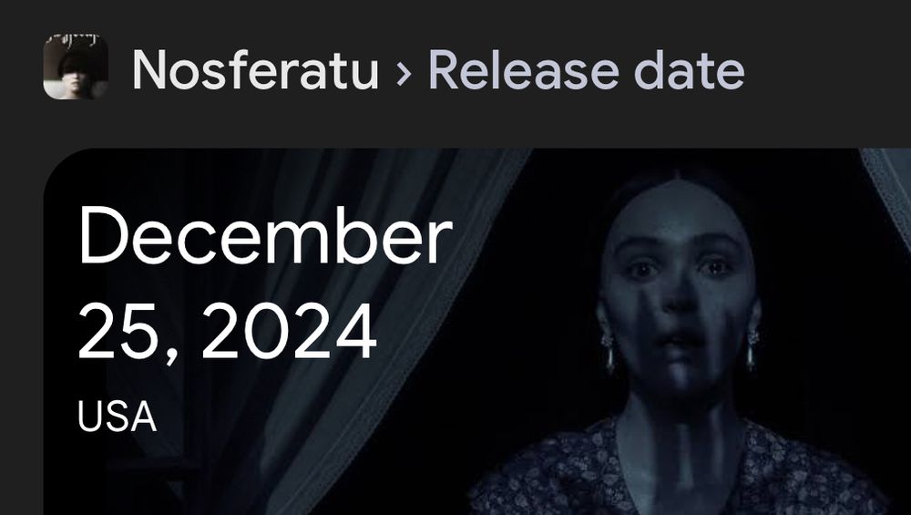 Same thing but showing Nosferatu’s release date is also Christmas with a still from nosferatu. Shadow of clawed hand falls over female star’s face as she peers thru curtains, is very desaturated 
