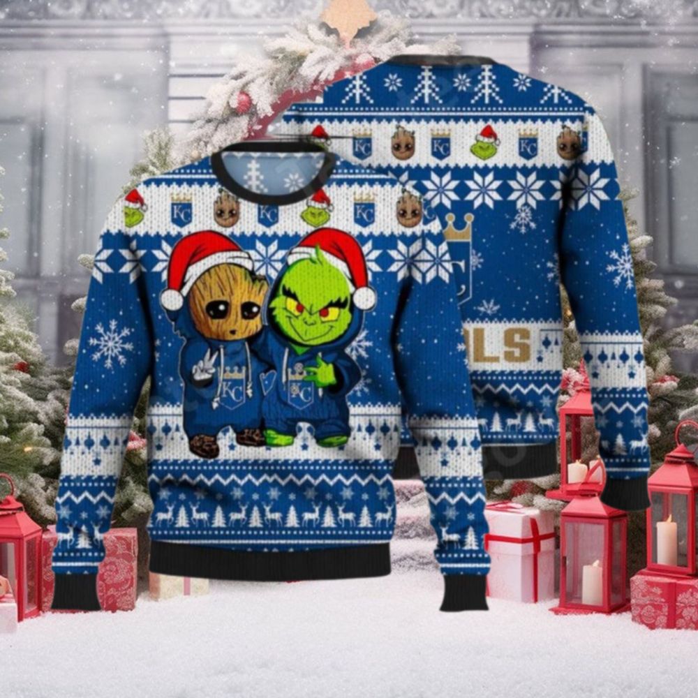 Groot And Grinch KC Royals Christmas Ugly Sweater - Limotees Fashion t-shirt online