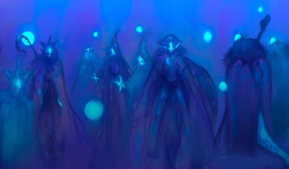 DND Illustration of a group of druids underwater