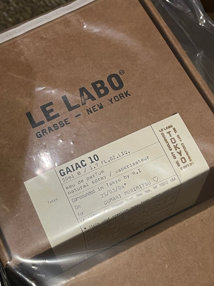 Le Labo fragrance of Gaiac 10 box with personal name label.