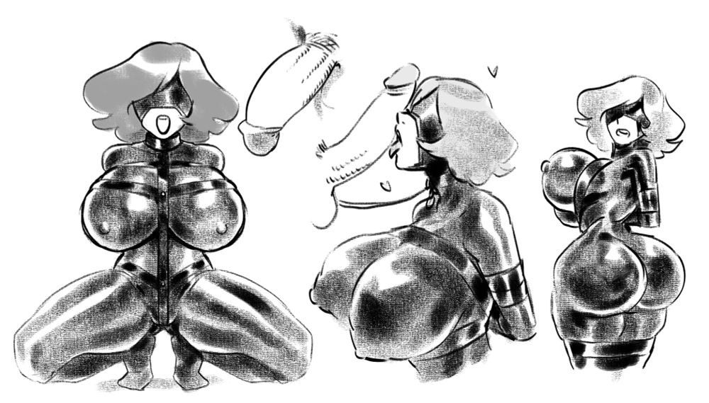Sketch Collage. Brells wearing latex fetish gear in front of a large penis.

tags: submissive, straps, shiny, bondage, bdsm