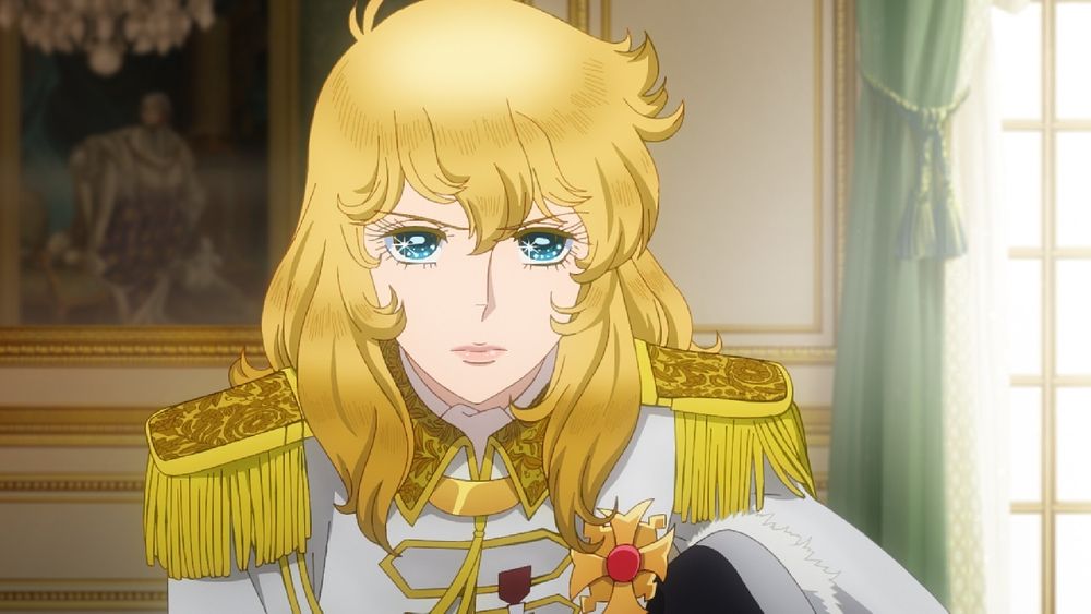 A stunning still from The Rose of Versailles featuring Oscar François de Jarjayes