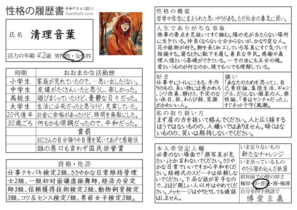 診断結果・私の性格履歴書