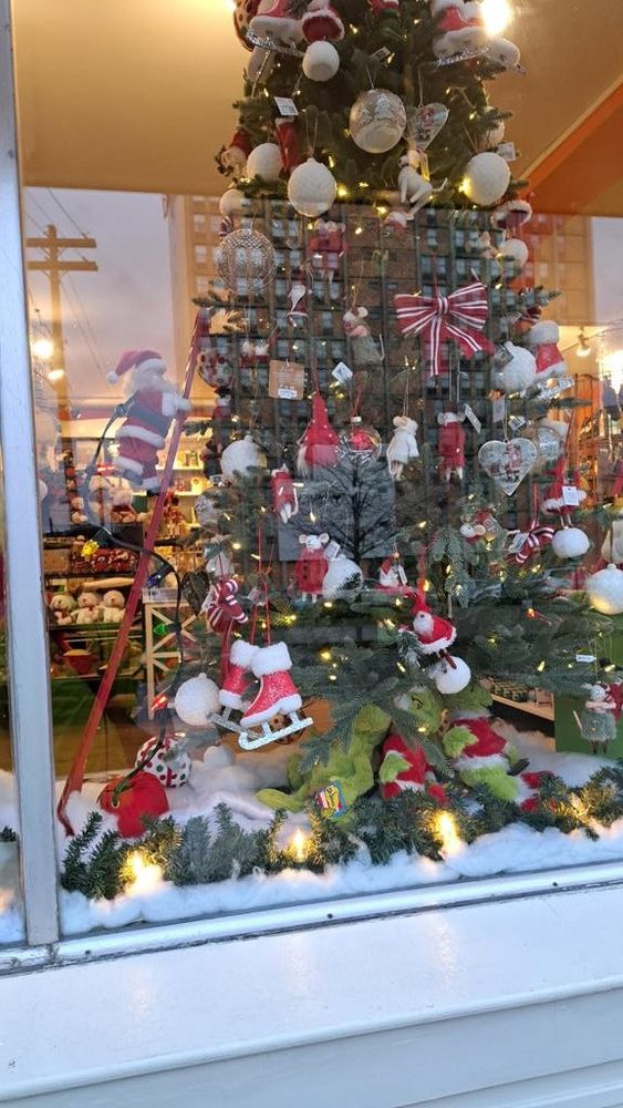 Christmas decorations in store window