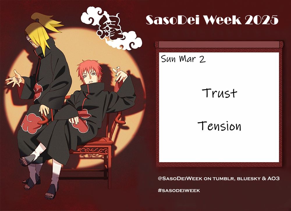 SasoDei Week 2025

Sun Mar 2

Trust
Tension

@SasoDeiWeek on tumblr, blueksy & AO3
#SasoDeiWeek