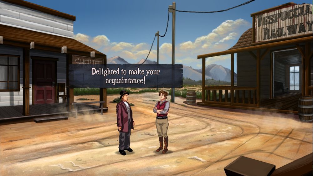 A screenshot from the western adventure game Rosewater
