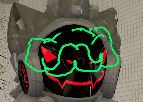 A red inflatable protogen with glasses and a moustache poorly drawn onto them. 