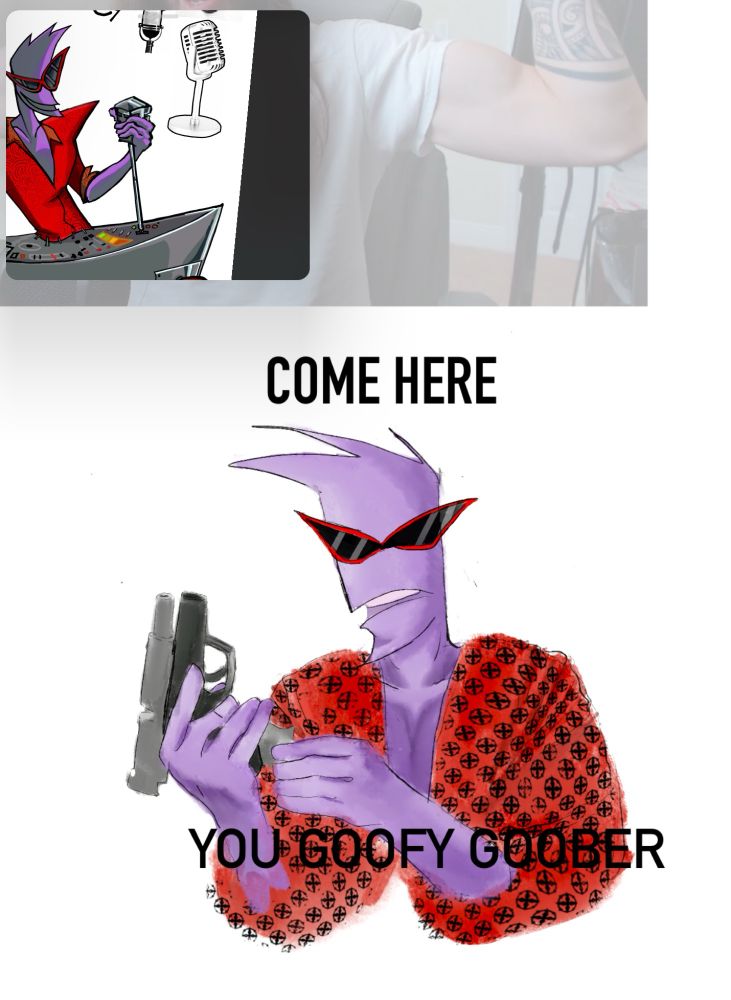 Purple man with gun