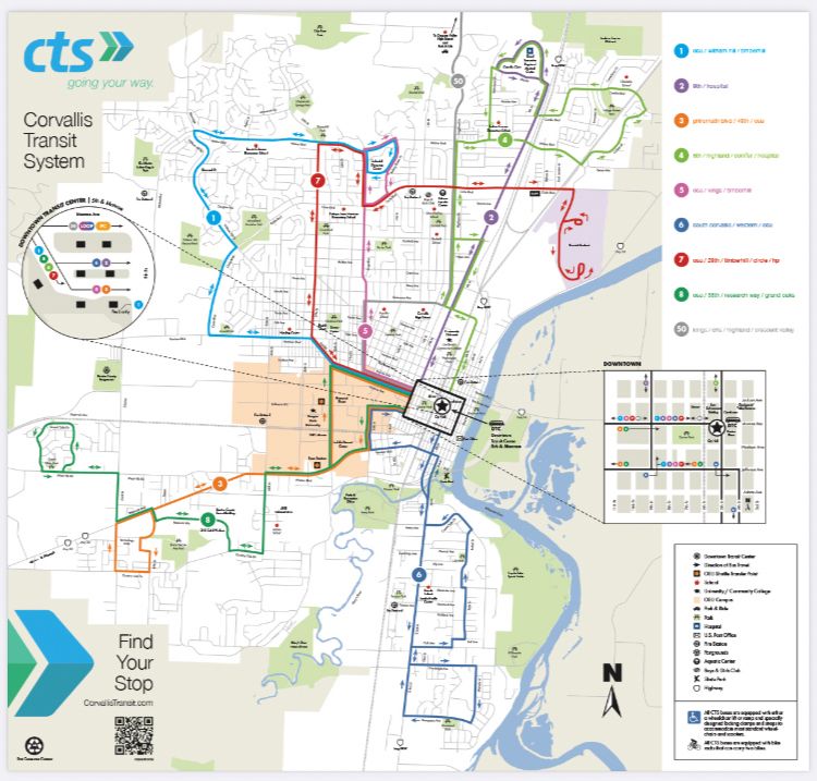 Image taken from Corvallis government website. It shows the Corvallis transit system map overlaid on the city 