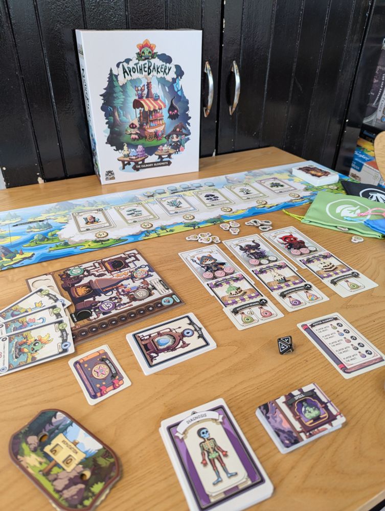 The board game Apothebakery set up ready for a game in the Edinburgh board game shop Ancient Robot Games.