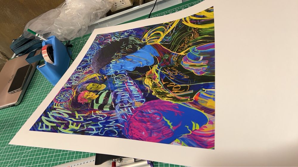 the painting i just finished on a cutting board. it's two big buddhas dreaming their life together as a married couple.
they're so cute.

it's huge