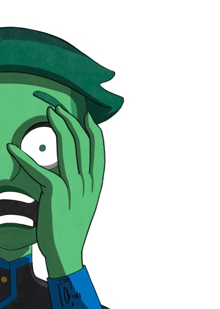 fan art illustration of Tendi from Star Trel Lower Decks. only half her face is shown. she's holding her hand to her face and looks terrified.