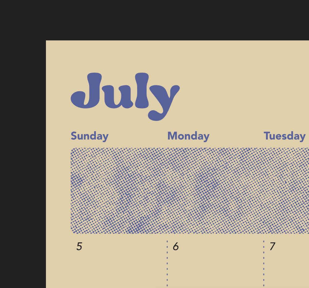 a sneak peek of an emmbunn project. a corner of a calendar for the month of july is shown.