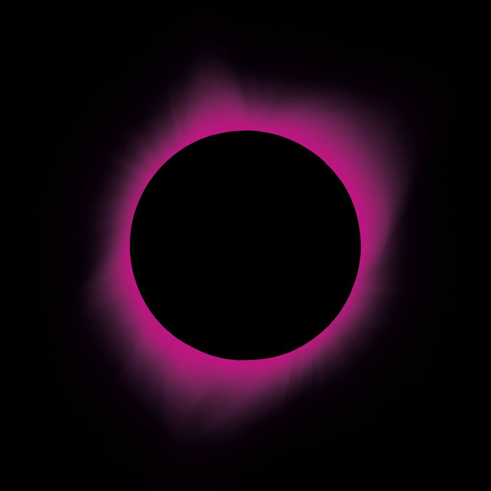 The cover art for Ben Frost's 2024 album, Scope Neglect. A halo of pink light surrounds a circle of pure blackness, like a solar eclipse.