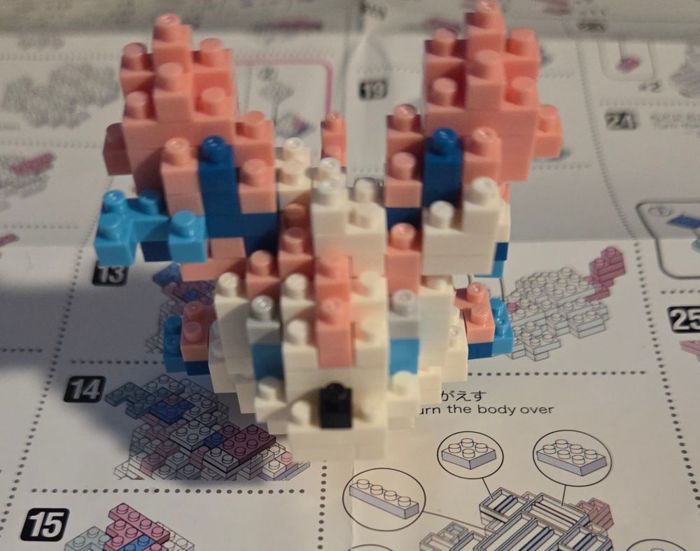 Pokémon Sylveon nanoblock build on the instructions for the build.