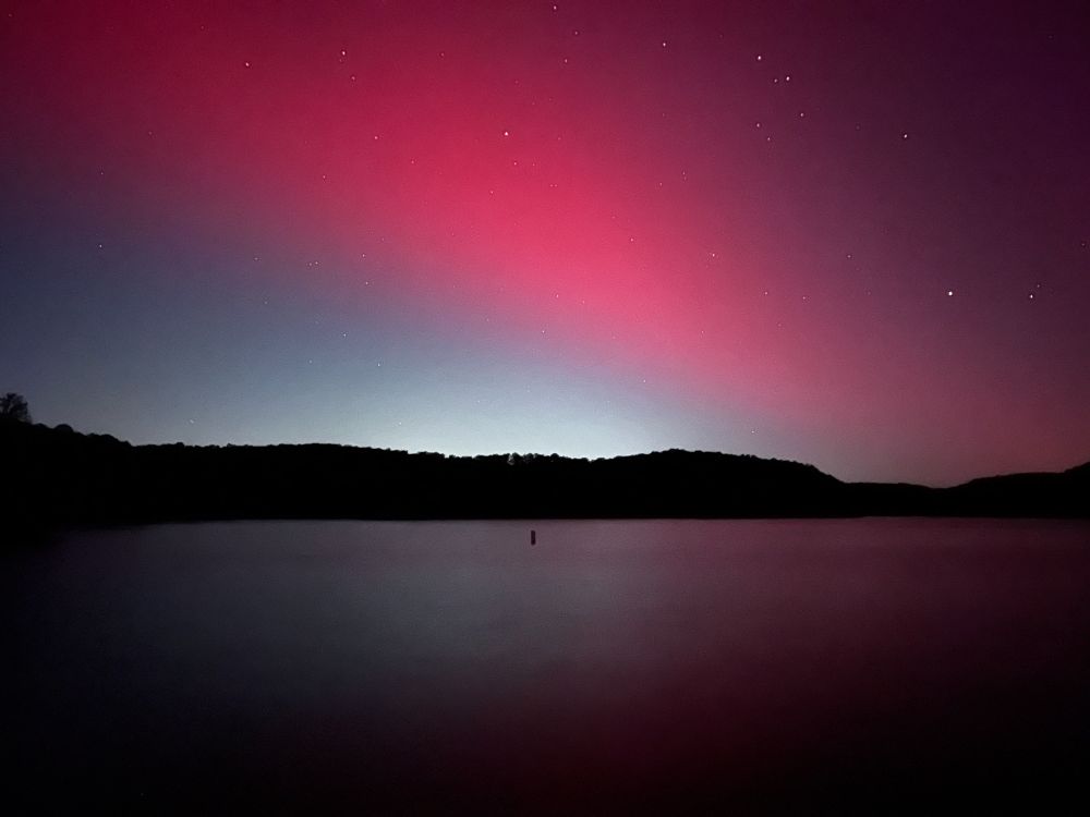 Aurora borealis over Lake Hartwell. Clemson, SC, USA