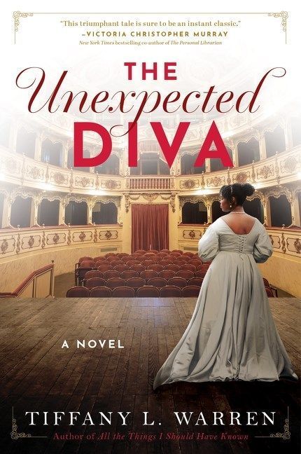 The cover of Tiffany L. Warren's novel The Unexpected Diva depicts a Black woman in a long white gown on stage facing an empty theater.