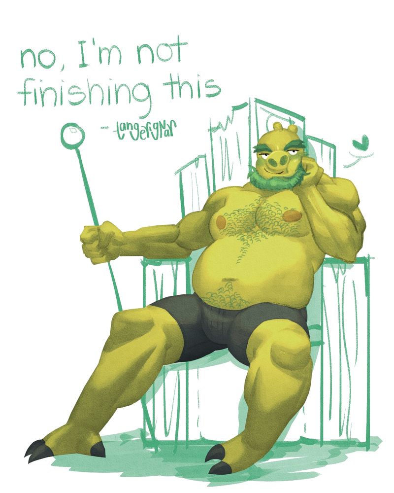 unfinished drawing of leonardo/king pig(?) from angry birds' bad piggies
