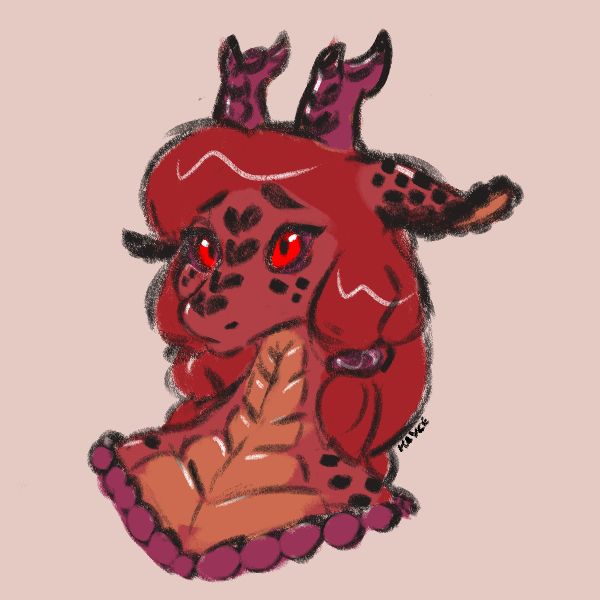 OC: headshot of a red female kirin looking worried