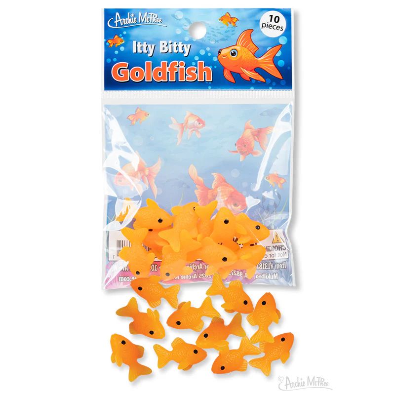 A bag of 10 tiny orange goldfish. 