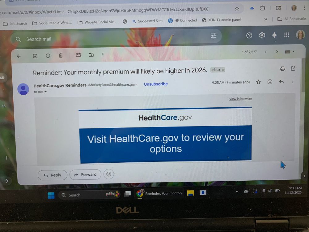 Screenshot of email from Healthcare.gov about premium increase.