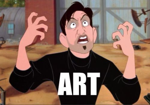 Screenshot of Dean from The Iron Giant looking irate and yelling about art