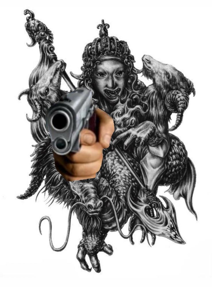 amsodeus the etsy witch holding a gun