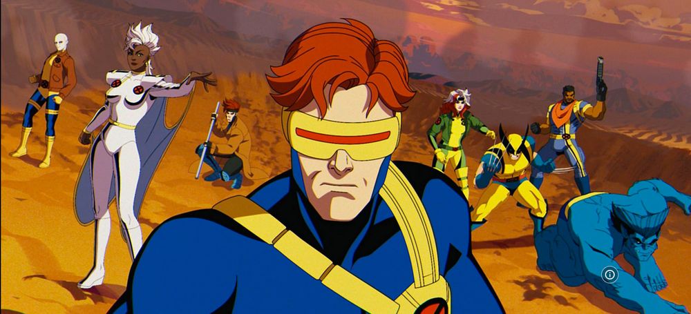 The X-Men from episode 1 of X-Men '97 having gathered behind Cyclops in the American Southwest, ready for battle