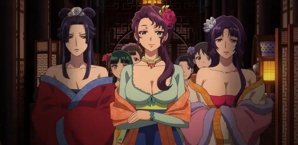the three princesses of Verdigris House, with a crowd of girls behind them
