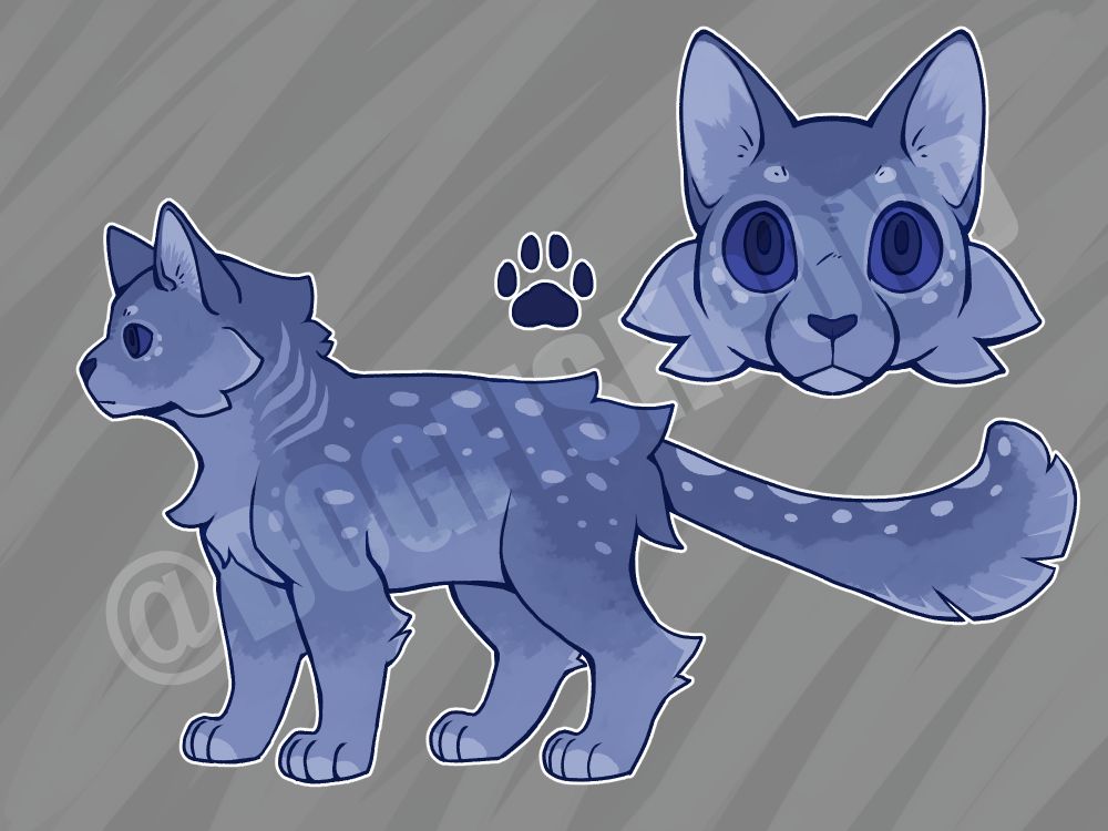 a cat design with a blueish-grey fish-like pattern
