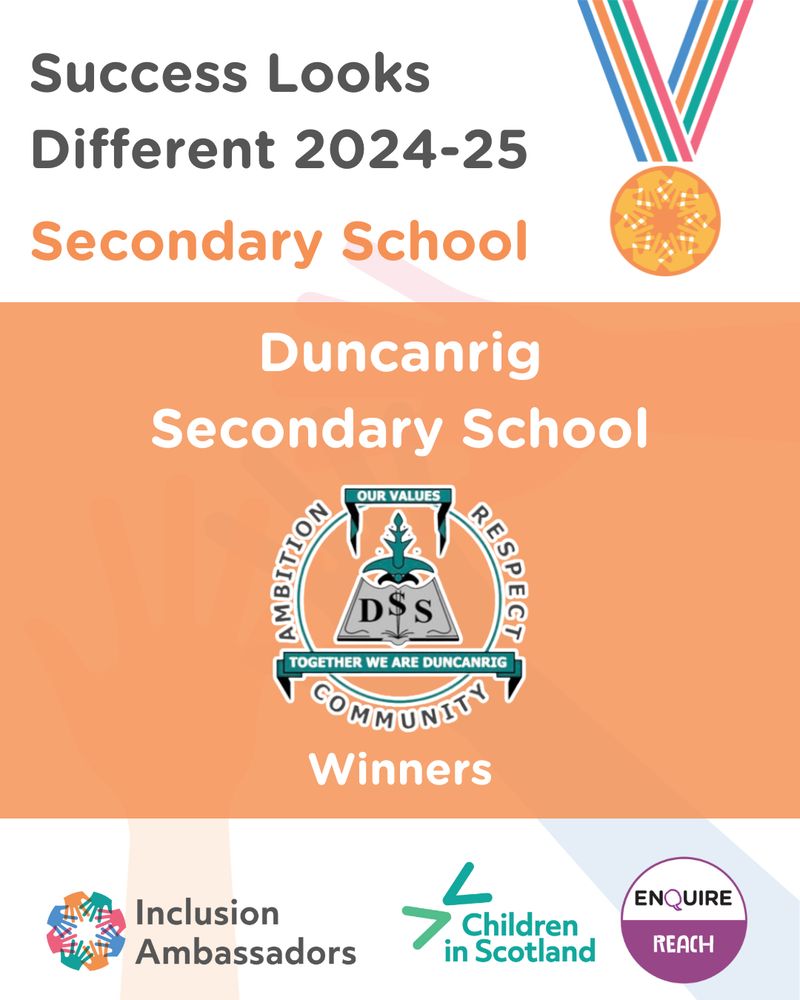 a poster with a gold medal, above the logo for Duncanrig secondary school. 