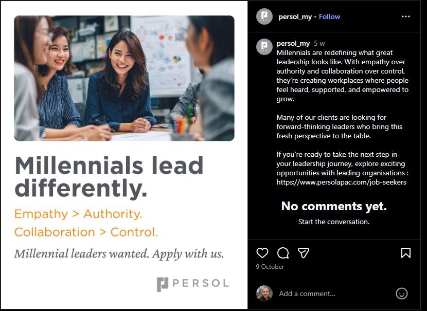 Image that states millennial leaders lead differently by prioritizing empathy and collaboration.