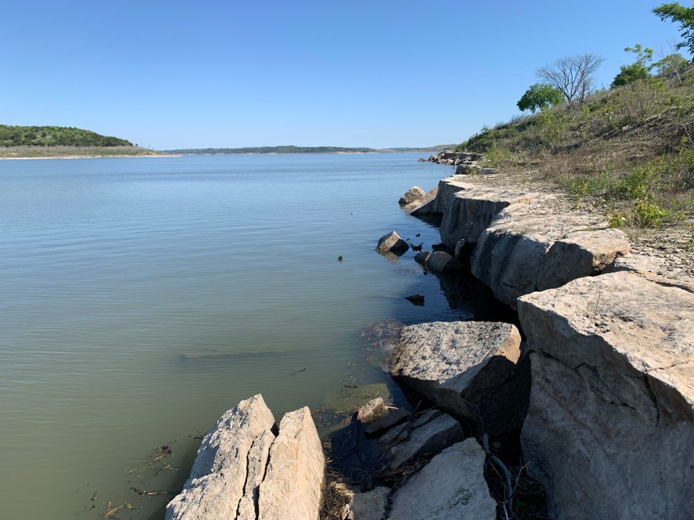 Limestone outcrop ledge along a large lake
