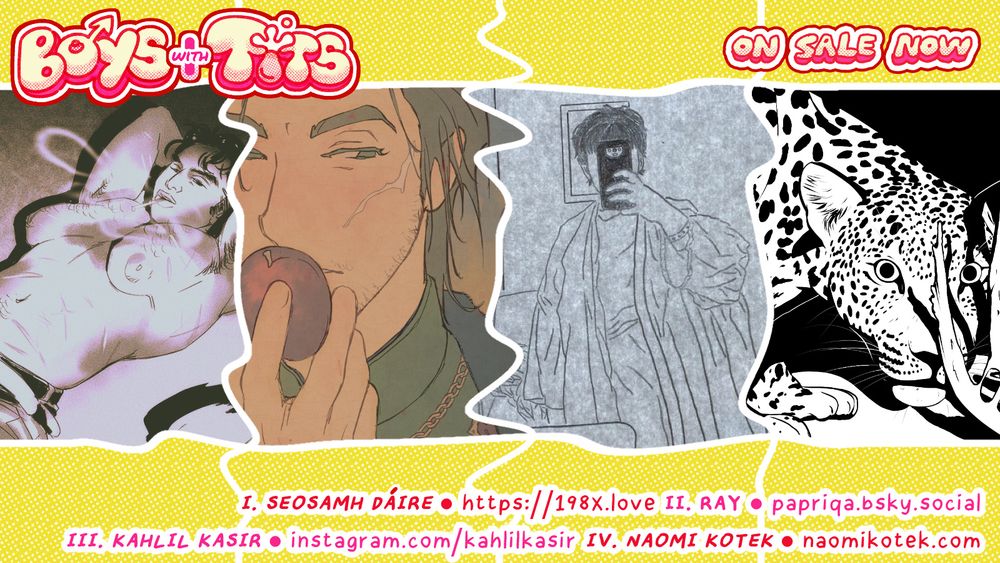 artist line up graphic part one. 1. Seosamh Dáire (https://198x.love) 2. Ray (papriqa.bsky.social) 3. Kahlil Kasir (instagram.com/kahlilkasir) 4. Naomi Kotek (naomikotek.com)