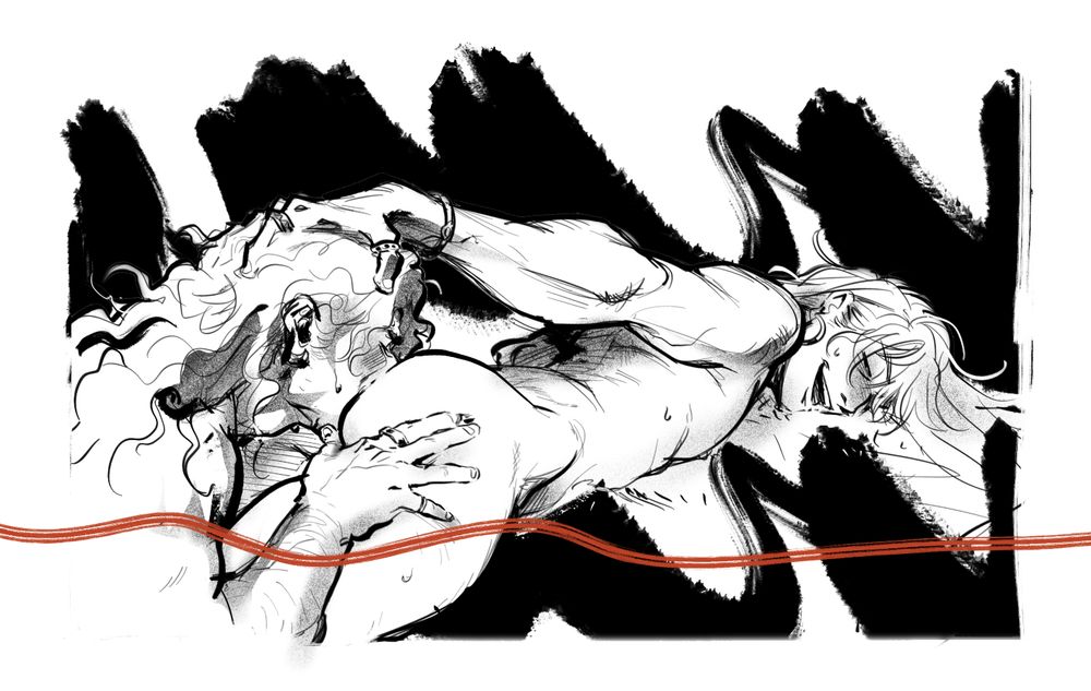 crazy black and white drawing of diadus eating canther's ass and you can see his jaw FLEXING #huranenki