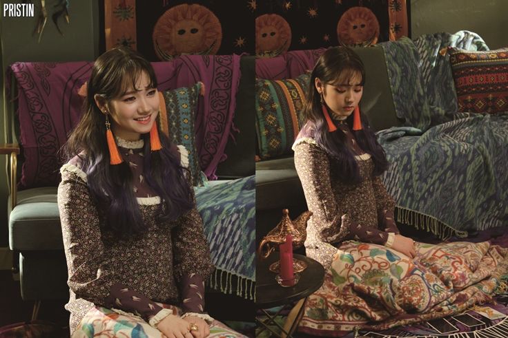 Two photos of Kyla filming the tarot card scene in the Wee Woo mv. On the left she’s smiling and on the right she’s looking down at the cards seriously.