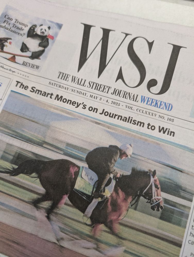 Wall Street journal front page with a top story headline reading "the smart money's on journalism to win"