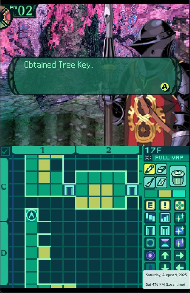Etrian Odyssey 2 screenshot. "Obtained Tree Key."
