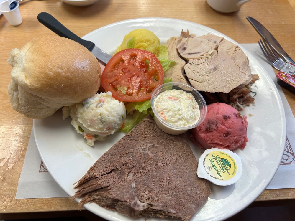 "Cold plate", Newfoundland specialty, cold meats with a selection of different mashed potatoes