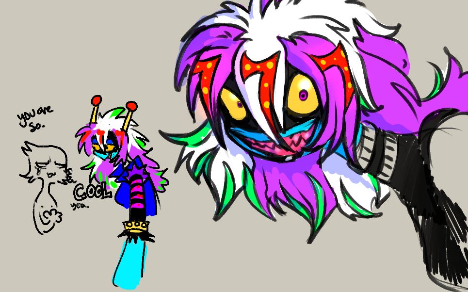 Billy "Sevens" Casey, an archnemon that looks like a sparkle dog by accident. based on the paradise bizarre mood board