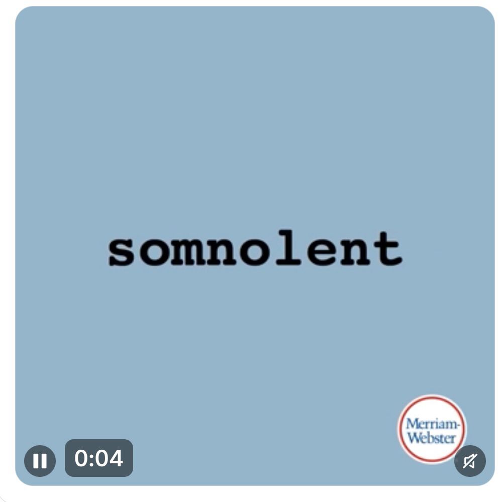 The word “somnolent” on a blue background 