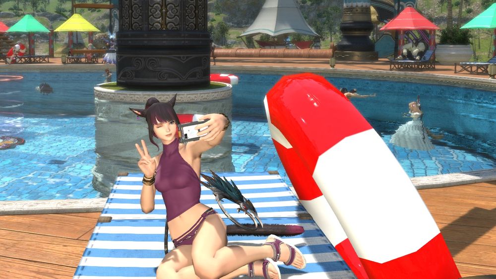 Runa taking selfies at the pool