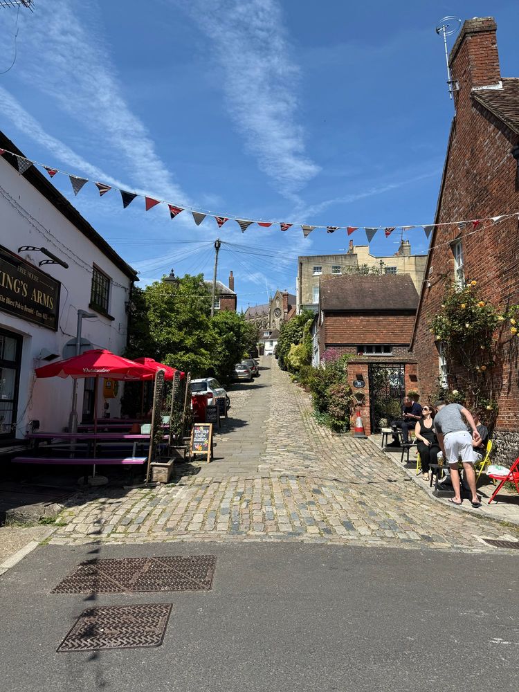 Another steep road with bunting 