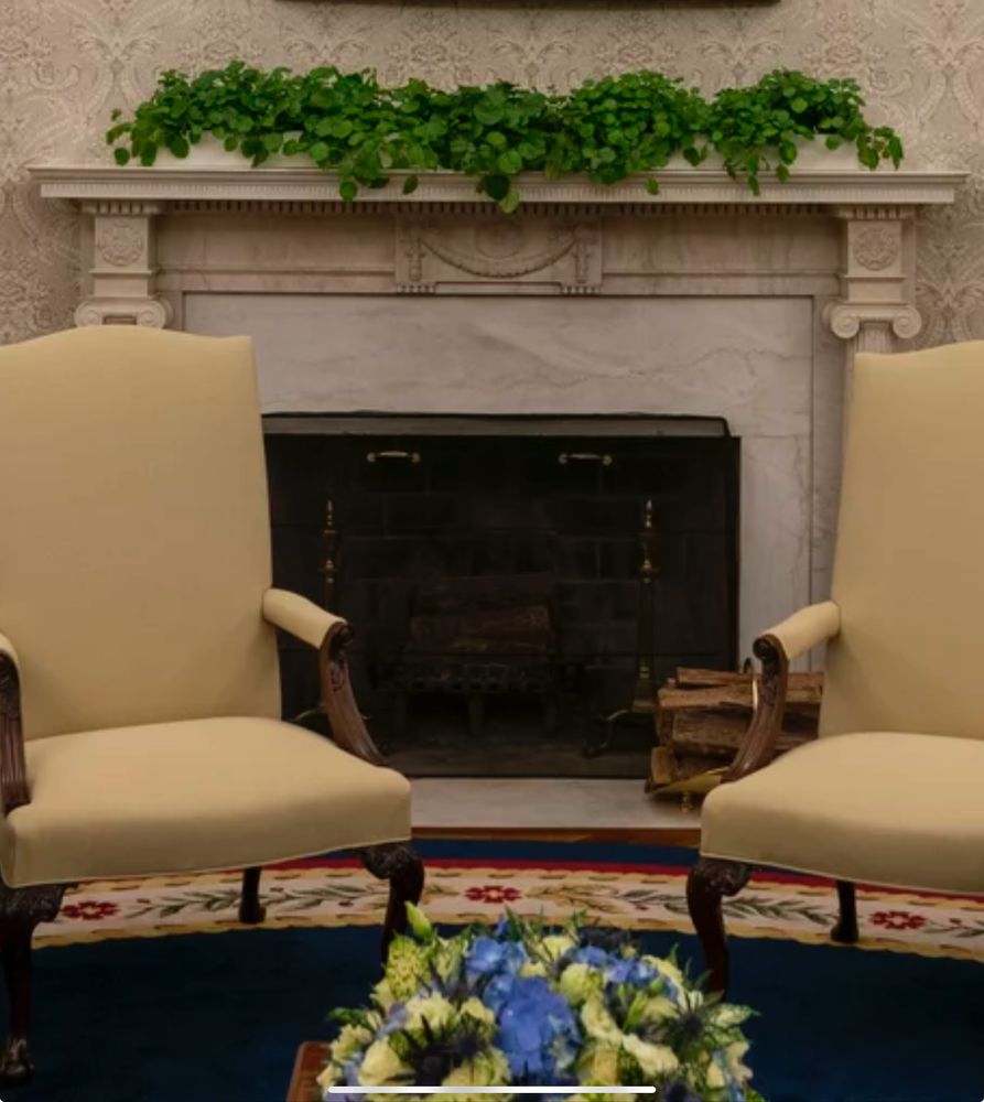 Oval Office fireplace prior to 2025.