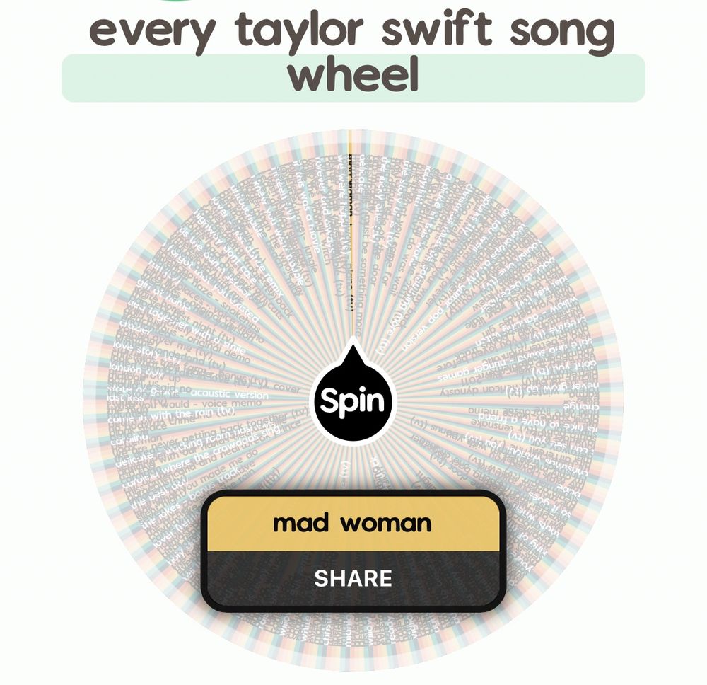 wheel of every taylor swift song landed on mad woman
