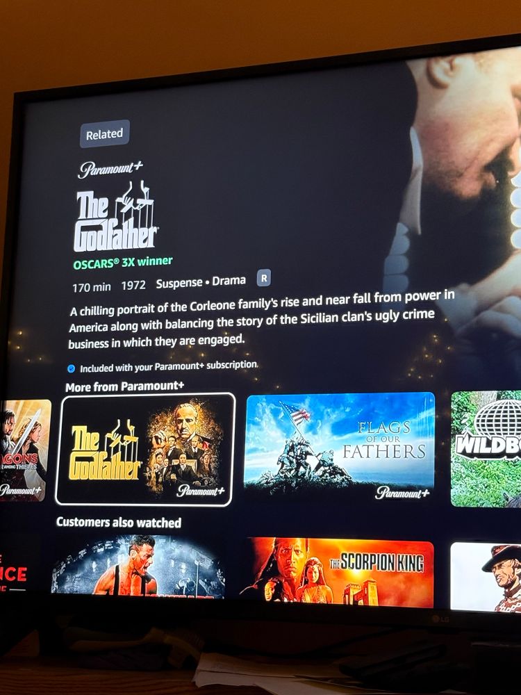 The summary of The Godfather on streaming. 