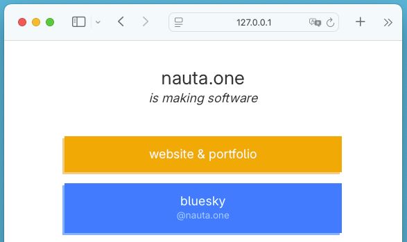 A website titled "nauta.one is making software" with links to my website, portfolio and bluesky.