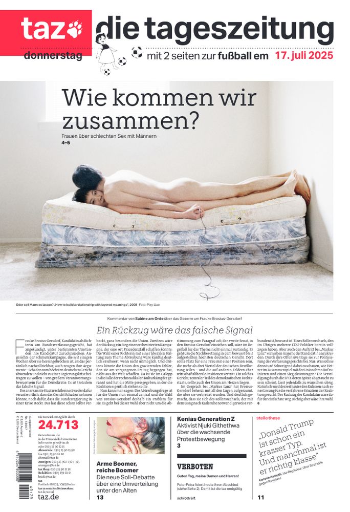 taz-Titelzeile: Wie kommen wir zusammen?
Titelfoto: Ein nacktes Pärchen übereinander, aber ganz ruhig