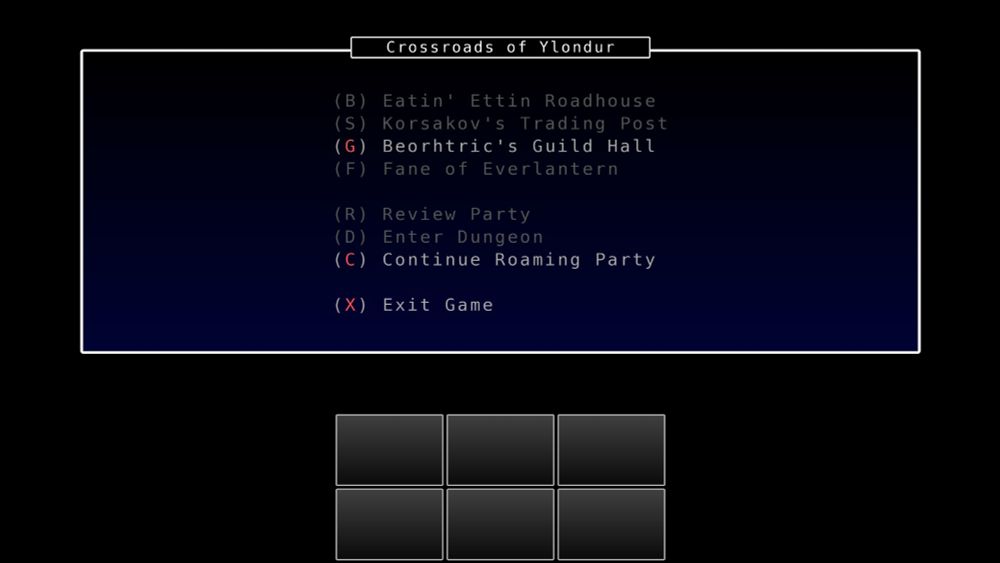 Screenshot of Jettatura showing the "bare bones" navigation system on land, very inspired from Wizardry. But hey... it works, you gotta give it credit for that. Unlike Starflight, where it takes literally 15 seconds to move a little dude around a space station to access various options, the rate limiter for Jettatura is your own personal WPM in typing. 