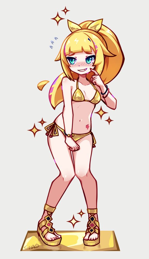 Dengekiko in a golden bikini because that's what Golden Week is all about, baby.